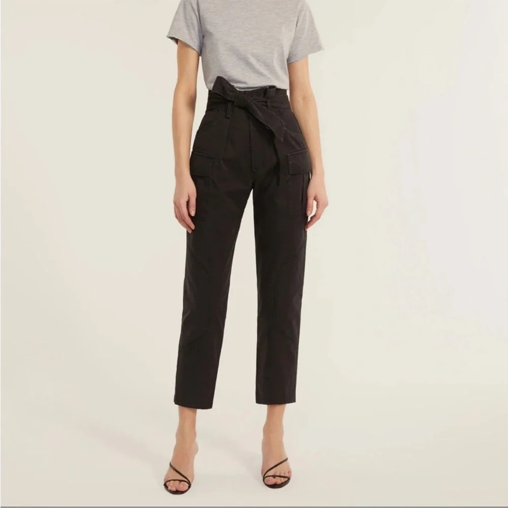 Marissa Webb Bryn Paper Bag Vintage Washed Black Pants High Rise 4 Cargo Belted